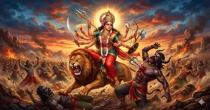Mata Durga sher par savar rakshaso ka vadh karte hue Navratri 2026